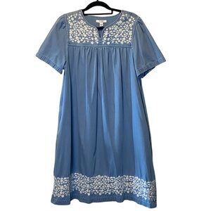 Go Softly Patio House Dress Women’s Large Blue Duster MuMu Embroidered Chambray